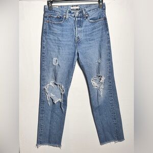 Levi's Premium Wedgie Straight Distressed Light Blue Jeans sz 28